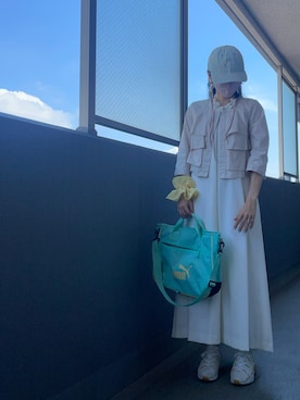 「アイテム（ノーカラーコート）」を使った、OBASanNOʕ•ᴥ•ʔさん（レディース・161cm）の夏コーディネート