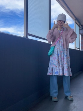 「アイテム（サンダル、グリーン系）」を使った、OBASanNOʕ•ᴥ•ʔさん（レディース・161cm）の夏コーディネート