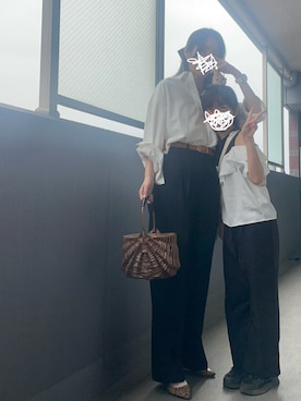 「アイテム（かごバッグ）」を使った、OBASanNOʕ•ᴥ•ʔさん（レディース・161cm）の秋コーディネート