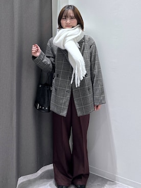 「アイテム（パンツ、レッド系）」を使った、takiさん（レディース・158cm）の冬コーディネート