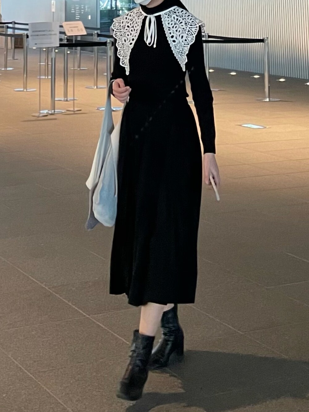 「kotohayokozawa、つけ襟、美術館コーデ、モード、お洒落さんとつながりたい、プチプラ」｜「Honeysのアイテム（付け襟、ホワイト系）」を使った、yuinaさん（レディース・159cm）の春コーディネートの1枚目の写真