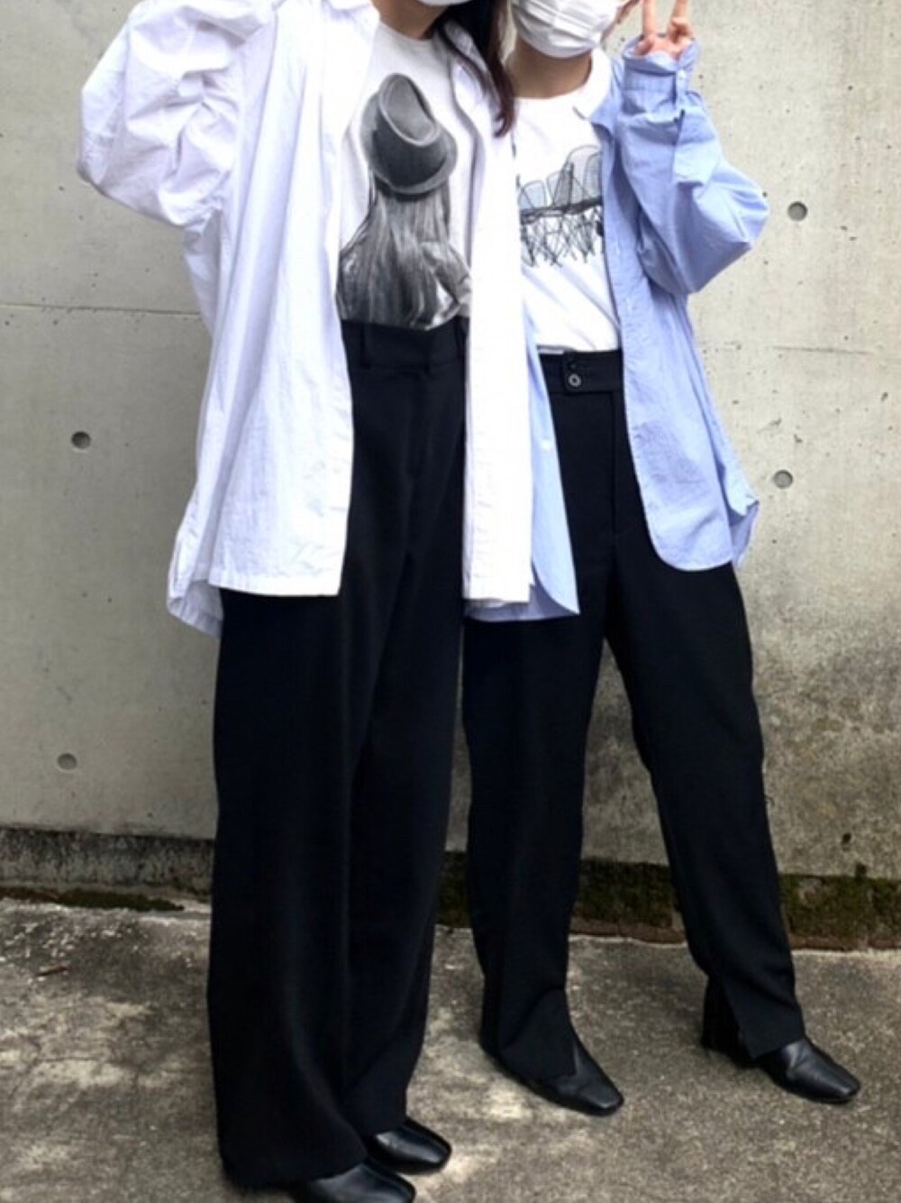 「モード、秋服、メンズライク、シャツスタイル、オトナカジュアル、グラフィックＴ、Diesel、UNIQLO」｜「DIESELのアイテム（タンクトップ、グレー系）」を使った、yuinaさん（レディース・159cm）の秋コーディネートの1枚目の写真