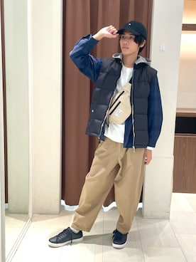 「アイテム（ダウンベスト）」を使った、アーノルドパーマー@川口前川店さん（メンズ・174cm）の秋コーディネート