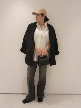 「LOUNGEDRESS（ラウンジドレス）の【20周年限定】 ヴィンテージライクデニムパンツ2nd（デニムパンツ）」を使った、kanegaeさん（レディース・158cm）の秋コーディネート