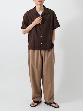 「URBAN RESEARCH Sonny Label（アーバンリサーチサニーレーベル）のレース刺繍ショートスリーブシャツ（シャツ/ブラウス、ブラウン系）」を使った、カワバタさん（メンズ・185cm）の夏コーディネート