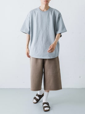 「URBAN RESEARCH（アーバンリサーチ）のdDdDdDd　SUPER BIG ROUND SHORT-SLEEVE T-SHIRTS（Tシャツ/カットソー、グレー系）」を使った、カワバタさん（メンズ・185cm）の夏コーディネート