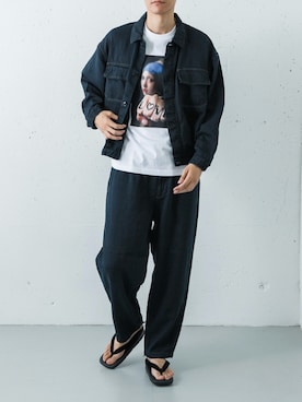 「URBAN RESEARCH（アーバンリサーチ）の『別注』SANMONT×URBS　リネンワークジャケット（ブルゾン、ブルー系）」を使った、カワバタさん（メンズ・185cm）の春コーディネート