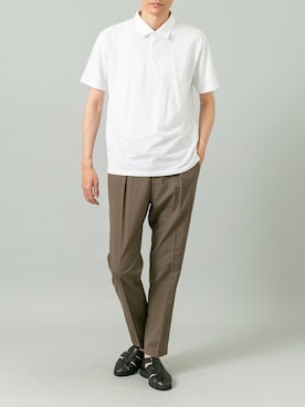 「URBAN RESEARCH ROSSO（アーバンリサーチロッソ）の『XLサイズあり』『UR TECH』汗ジミ防止ポロシャツ（ポロシャツ、ホワイト系）」を使った、カワバタさん（メンズ・185cm）の春コーディネート