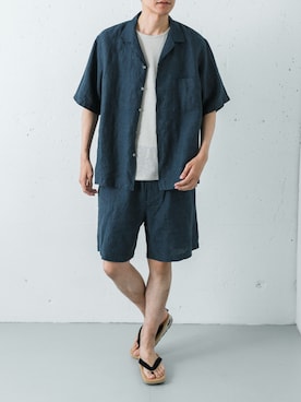 「URBAN RESEARCH（アーバンリサーチ）のLINEN CHAMBRAY O/C SHIRTS（シャツ/ブラウス、ブルー系）」を使った、カワバタさん（メンズ・185cm）の春コーディネート