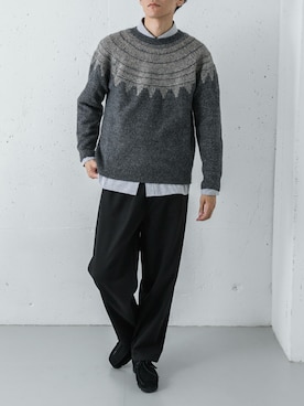 「アイテム（ニット/セーター）」を使った、カワバタさん（メンズ・185cm）の冬コーディネート