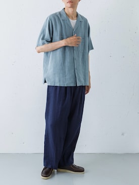 「URBAN RESEARCH（アーバンリサーチ）のSANDWASH LINEN OPEN SHIRTS（シャツ/ブラウス、ブルー系）」を使った、カワバタさん（メンズ・185cm）の夏コーディネート