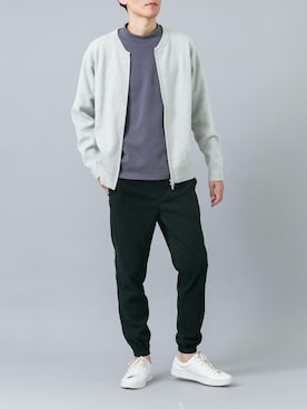 「URBAN RESEARCH ROSSO MEN（アーバンリサーチロッソメン）の『マシンウォッシャブル』コットンミラノリブニットジップブルゾン（ブルゾン、グレー系）」を使った、カワバタさん（メンズ・185cm）の秋コーディネート
