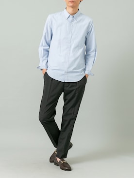 「URBAN RESEARCH ROSSO（アーバンリサーチロッソ）の『WEB限定』『XLサイズあり』ハイパフォーマンスリネンボタンダウンシャツ（シャツ/ブラウス、ブルー系）」を使った、カワバタさん（メンズ・185cm）の春コーディネート