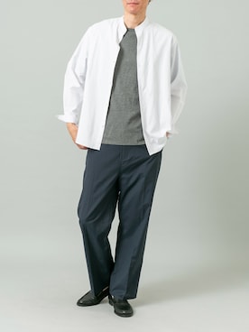 「URBAN RESEARCH ROSSO（アーバンリサーチロッソ）の『WEB限定』『XLサイズあり』アーバンリラックスリネンバンドシャツ（シャツ/ブラウス、ホワイト系）」を使った、カワバタさん（メンズ・185cm）の春コーディネート