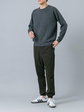 「URBAN RESEARCH ROSSO MEN（アーバンリサーチロッソメン）のハミルトンラムズウールスムースニットスウェット（ニット/セーター、グレー系）」を使った、カワバタさん（メンズ・185cm）の秋コーディネート
