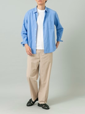 「URBAN RESEARCH ROSSO（アーバンリサーチロッソ）の『WEB限定』『XLサイズあり』アーバンリラックスリネンシャツ（シャツ/ブラウス、ブルー系）」を使った、カワバタさん（メンズ・185cm）の春コーディネート