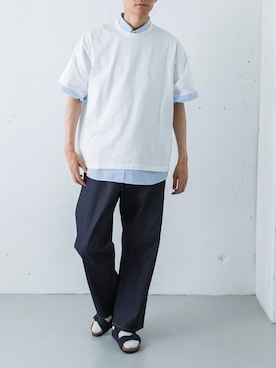 「URBAN RESEARCH（アーバンリサーチ）のdDdDdDd　STANDARD SHORT-SLEEVE T-SHIRTS（Tシャツ/カットソー、ホワイト系）」を使った、カワバタさん（メンズ・185cm）の夏コーディネート
