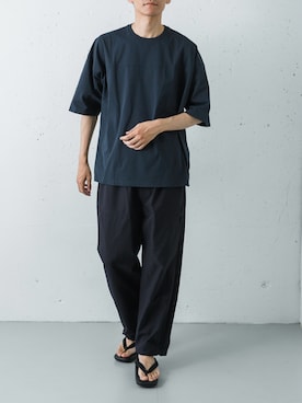 「URBAN RESEARCH（アーバンリサーチ）のWide Dad　BREEZY TECH SHORT-SLEEVE T-SHIRTS（Tシャツ/カットソー、ブルー系）」を使った、カワバタさん（メンズ・185cm）の春コーディネート