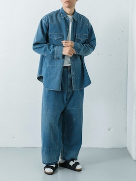 「URBAN RESEARCH（アーバンリサーチ）のPORTER CLASSIC　BREAKFAST DENIM WESTERN SHIRTS（シャツ/ブラウス、ブルー系）」を使った、カワバタさん（メンズ・185cm）の夏コーディネート