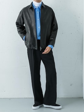 「アイテム（ライダースジャケット）」を使った、カワバタさん（メンズ・185cm）の秋コーディネート