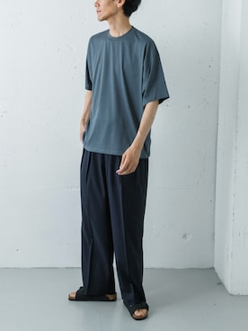 「URBAN RESEARCH（アーバンリサーチ）のHEMP SILK BLEND T-SHIRTS（Tシャツ/カットソー、ブルー系）」を使った、カワバタさん（メンズ・185cm）の夏コーディネート