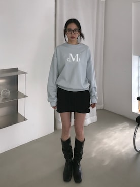 「MUCENT（ムセント）のアイテム（スウェット、ブルー系）」を使った、MUCENTさん（レディース・163cm）の冬コーディネート