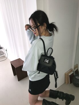 「MUCENT（ムセント）のアイテム（バックパック/リュック、ブラック系）」を使った、MUCENTさん（レディース・163cm）の冬コーディネート