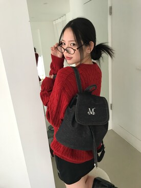 「MUCENT（ムセント）のアイテム（バックパック/リュック、ブラック系）」を使った、MUCENTさん（レディース・163cm）の冬コーディネート