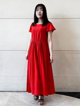 「couture brooch（クチュールブローチ）の【洗える】バックリボンOP（ワンピース、レッド系）」を使った、ふみさん（レディース）の春コーディネート