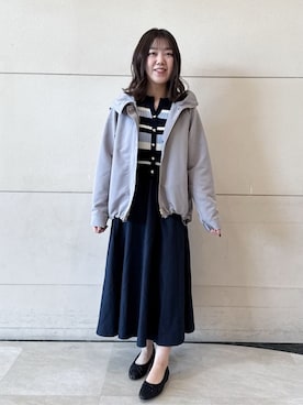 「grove（グローブ）の【貴島明日香さん着用】【撥水】きれいめに着こなせるマウンテンパーカ（ブルゾン、グレー系）」を使った、ふみさん（レディース）の冬コーディネート