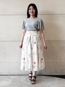 「couture brooch（クチュールブローチ）の【洗える】袖レース テレコトップス（Tシャツ/カットソー、グリーン系）」を使った、ふみさん（レディース）の春コーディネート