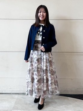 「couture brooch（クチュールブローチ）の【洗える・綿100％】パール調ボタン デニムジャケット（デニムジャケット、ブルー系）」を使った、ふみさん（レディース）の春コーディネート
