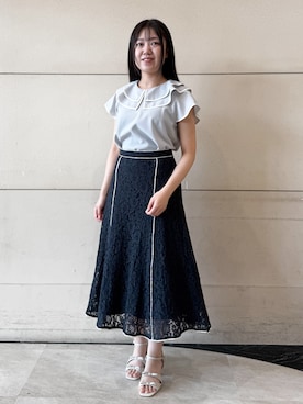 「couture brooch（クチュールブローチ）の【洗濯機可】マリンカラー ブラウス（シャツ/ブラウス、グレー系）」を使った、ふみさん（レディース）の春コーディネート