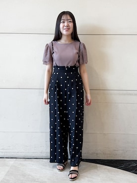 「couture brooch（クチュールブローチ）の【洗える】袖レース テレコトップス（Tシャツ/カットソー、ピンク系）」を使った、ふみさん（レディース）の春コーディネート
