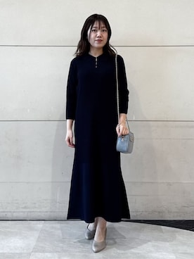 「grove（グローブ）のポロニットワンピース（ワンピース、ブルー系）」を使った、ふみさん（レディース）の春コーディネート