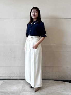 「couture brooch（クチュールブローチ）の【通勤】ダブルカラー ブラウス（シャツ/ブラウス、ブルー系）」を使った、ふみさん（レディース）の春コーディネート