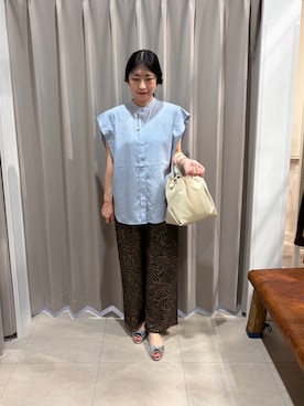 「ITEMS URBANRESEARCH（アイテムズ アーバンリサーチ）のガライージーパンツ（その他パンツ、ブラウン系）」を使った、yuuさん（レディース・164cm）の夏コーディネート