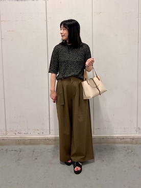 「ITEMS URBANRESEARCH（アイテムズ アーバンリサーチ）のラメ半袖ニット（ニット/セーター、ブラック系）」を使った、yuuさん（レディース・164cm）の夏コーディネート