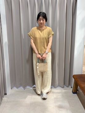「ITEMS URBANRESEARCH（アイテムズ アーバンリサーチ）のドッキングフリルTシャツ（Tシャツ/カットソー、オレンジ系）」を使った、yuuさん（レディース・164cm）の夏コーディネート