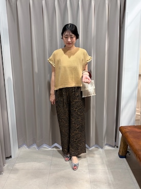 「ITEMS URBANRESEARCH（アイテムズ アーバンリサーチ）のドッキングフリルTシャツ（Tシャツ/カットソー、オレンジ系）」を使った、yuuさん（レディース・164cm）の夏コーディネート