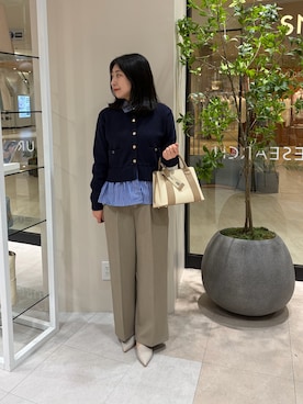 「ITEMS URBANRESEARCH（アイテムズ アーバンリサーチ）のシャツレイヤーニットカーディガン（ニット/セーター、ブルー系）」を使った、yuuさん（レディース・164cm）の冬コーディネート