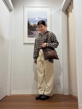 「FORK&SPOON(フォークアンドスプーン)のFORK&SPOON ネルチェックシャツ(シャツ/ブラウス、ブラウン系)」を使った、maiさん(レディース・158cm)の秋コーディネート