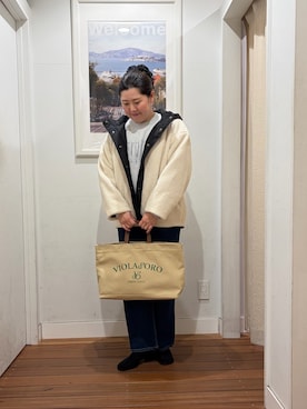 「URBAN RESEARCH Sonny Label(アーバンリサーチサニーレーベル)のリバーシブルボア撥水ショートコート(ダウンジャケット/コート、ホワイト系)」を使った、maiさん(レディース・158cm)の秋コーディネート