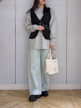 「LOWRYS FARM（ローリーズファーム）のＬＦＢＡＳＩＣＴＯＴＥ　323726（ショルダーバッグ、ホワイト系）」を使った、oharu14さん（レディース）の春コーディネート