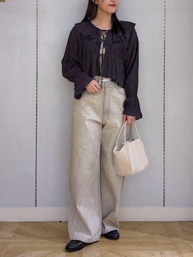 「LOWRYS FARM（ローリーズファーム）のポーチツキ２ＰＢＡＧ／Ｍ　578359（ショルダーバッグ、ホワイト系）」を使った、oharu14さん（レディース）の春コーディネート