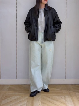 「LOWRYS FARM（ローリーズファーム）のワイドストレートデニムパンツ　607883（デニムパンツ、ブルー系）」を使った、oharu14さん（レディース）の春コーディネート