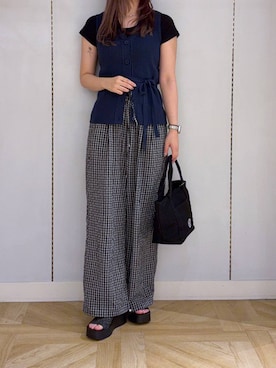 「LOWRYS FARM（ローリーズファーム）のＬＦＢＡＳＩＣＴＯＴＥ　323726（Shoulderbag、ブラック系）」を使った、oharu14さん（レディース）の夏コーディネート