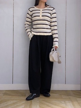 「LOWRYS FARM（ローリーズファーム）のカットイージーコクーンパンツ　292362（スウェットパンツ、ブラック系）」を使った、oharu14さん（レディース）の冬コーディネート