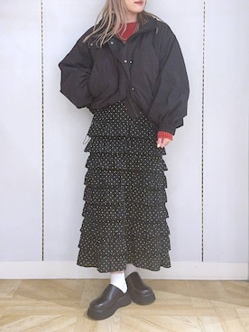 「LOWRYS FARM（ローリーズファーム）のモンスターショートコート　 128076（その他アウター）」を使った、oharu14さん（レディース・165cm）の秋コーディネート