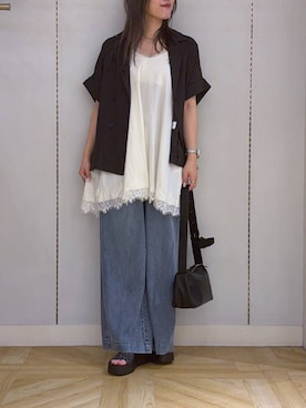 「LOWRYS FARM（ローリーズファーム）のイージーバギーデニム　601067（デニムパンツ、ブルー系）」を使った、oharu14さん（レディース）の春コーディネート